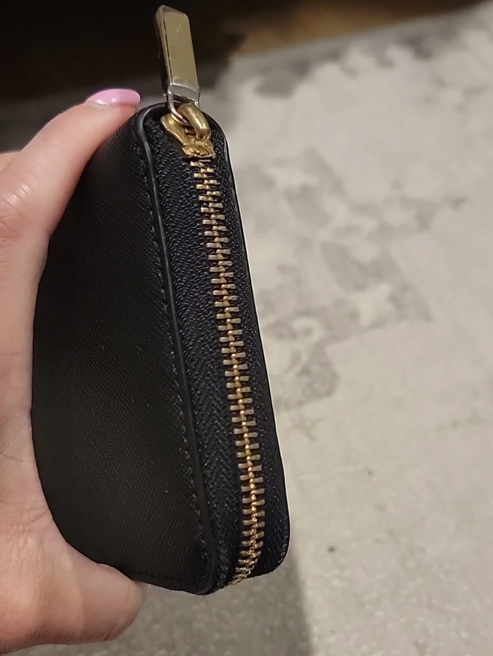 Tory Burch Black Leather Zip Wallet with Gold Logo